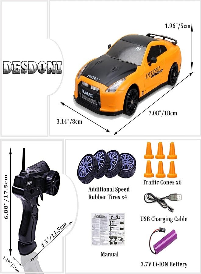 Brighterbee Rc Drift Car 2.4Ghz 1:24 Scale 4Wd High Speed Remote Control Cars Vehicle with Led Lights Batteries&Drifting Tires Racing Sport Toy Cars for Adults Boys Girls Kids Gift, Yellow - Image 2